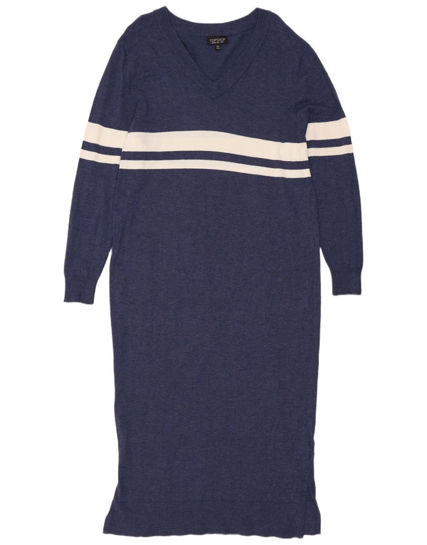 Topshop Abito maglione oversize da donna UK 10 Piccolo in viscosa a righe blu navy