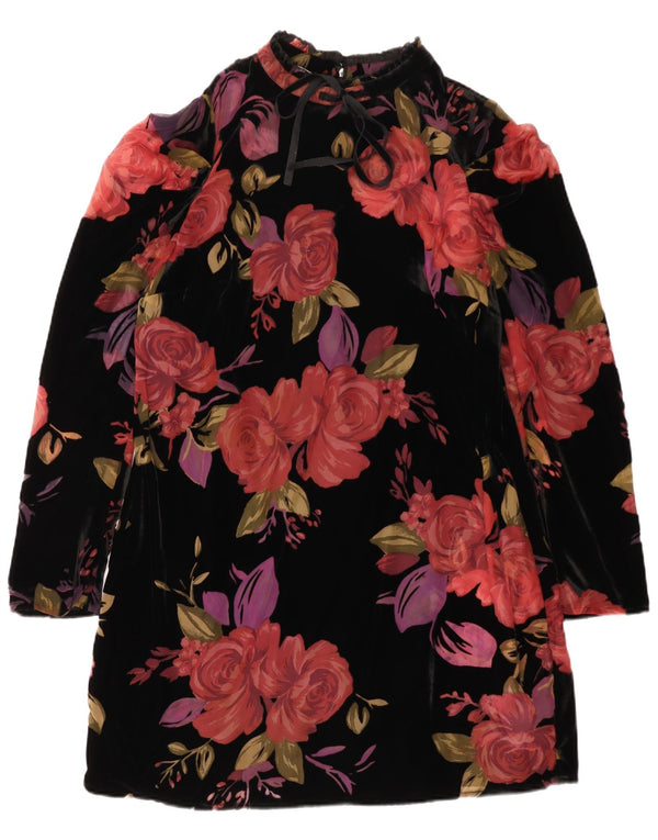 Abito a trapezio in velluto a maniche lunghe da donna Monsoon UK 16 Grande floreale nero