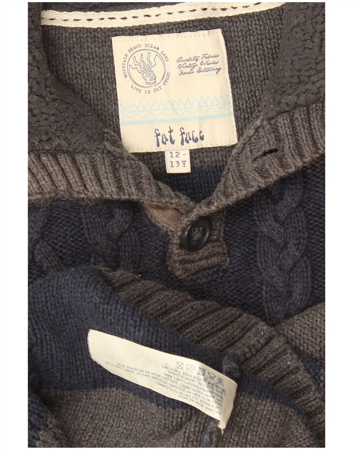 Maglione da ragazzo con collo a bottoni Fat Face 12-13 anni in cotone a righe grigie