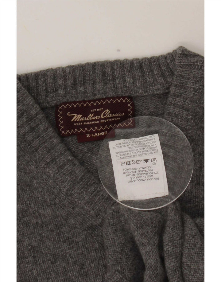 Maglione da donna con scollo a V Marlboro Classics XL in lana grigia