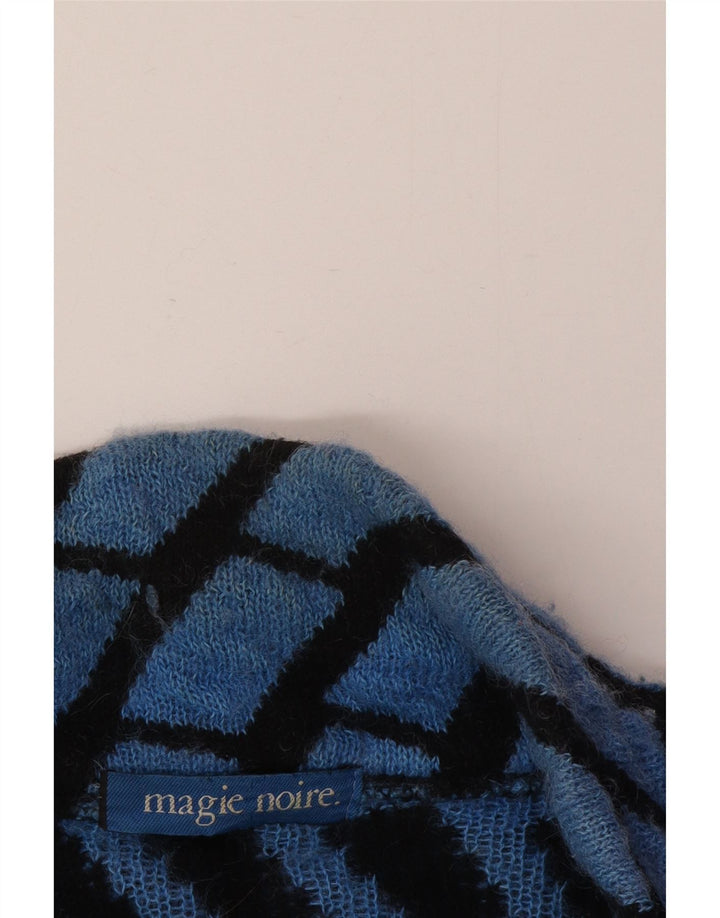 Maglione cardigan oversize a linea lunga da donna vintage UK 14 check blu medio