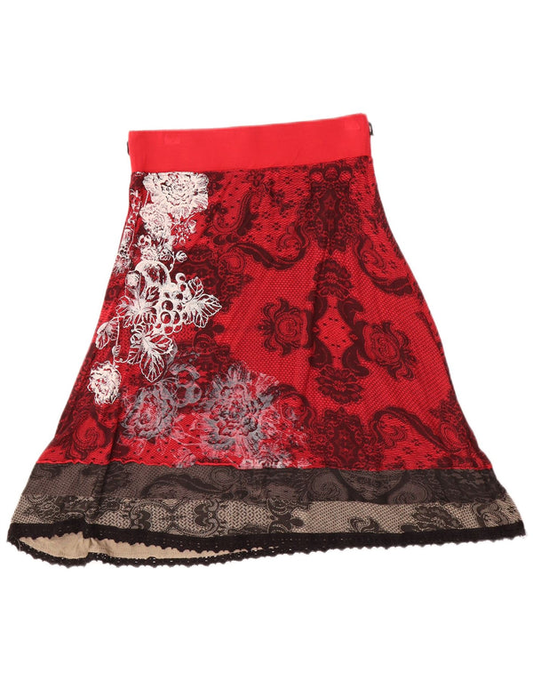 Desigual Womens A-Line Skirt Small W26 Red Paisley Viscose