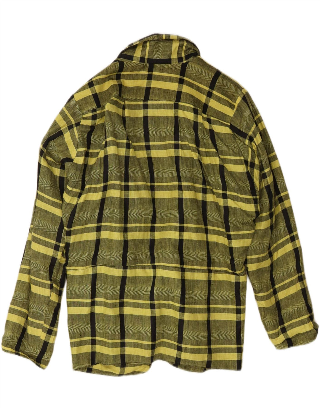 Giacca blazer vintage da donna a 1 bottone EU 44 XL Classica in lino scozzese giallo