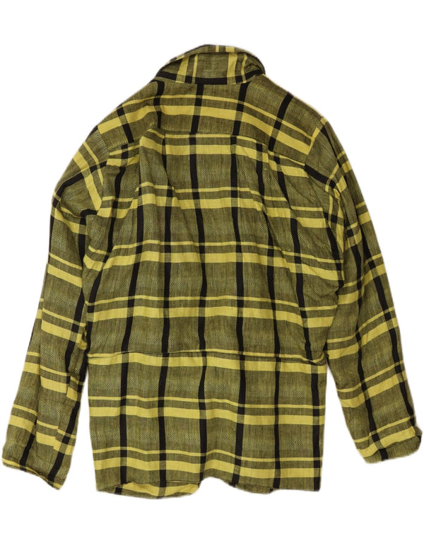 Giacca blazer vintage da donna a 1 bottone EU 44 XL Classica in lino scozzese giallo