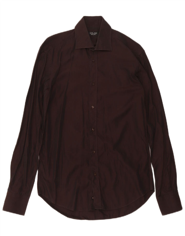 Camicia Zara da uomo EU 38 in cotone marrone medio
