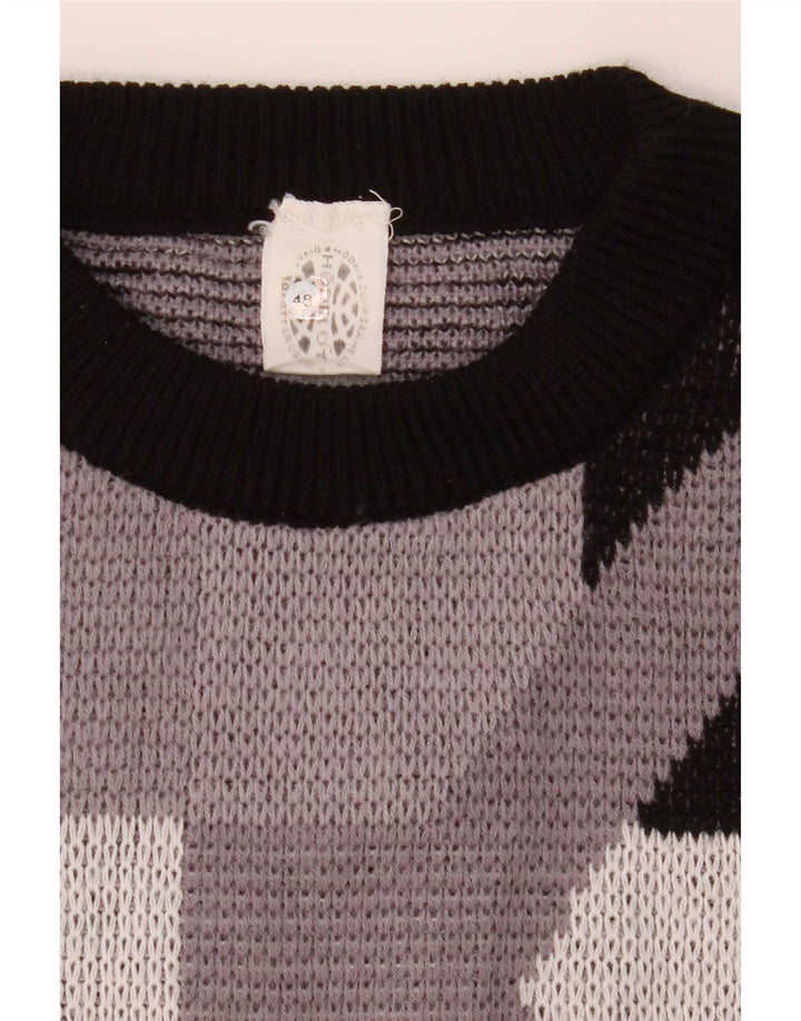 Maglione girocollo da uomo vintage IT 48 Acrilico geometrico grigio medio