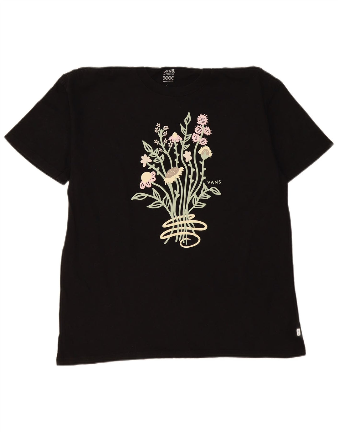 T-shirt grafica da uomo Vans Top in cotone floreale nero medio