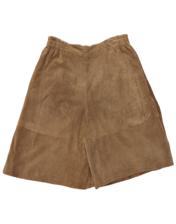Pantaloncini culotte vintage in pelle scamosciata da donna W28 beige medio