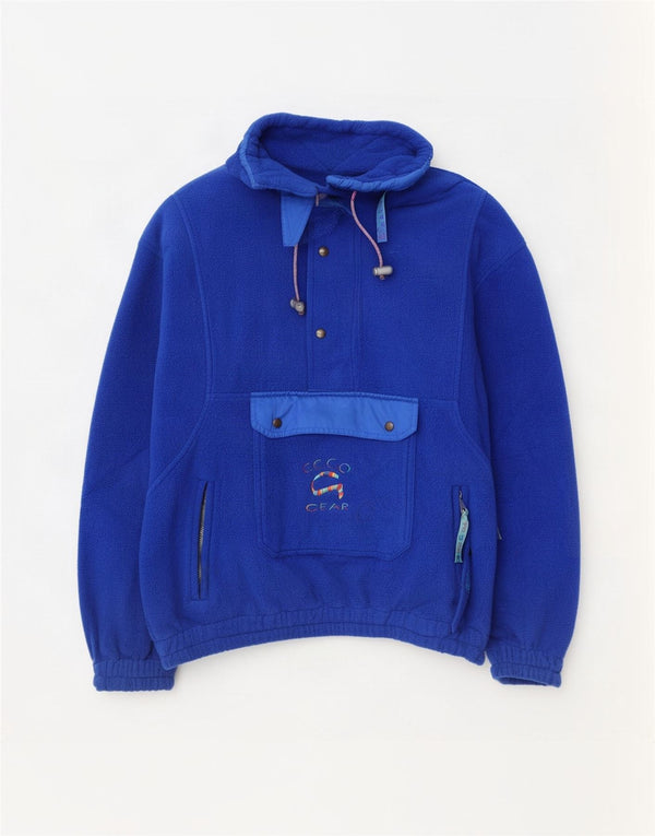 Vintage Mens Graphic Anorak Fleece Jumper XL Blue