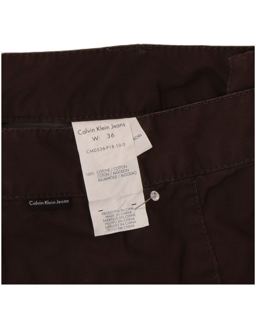 Pantaloncini chino da uomo Calvin Klein W36 Large in cotone marrone