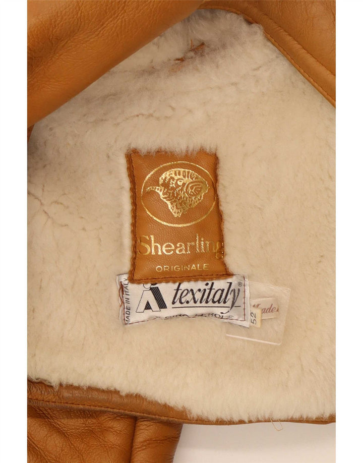 Giubbotto shearling doppiopetto vintage da uomo IT 52 XL in pelle marrone
