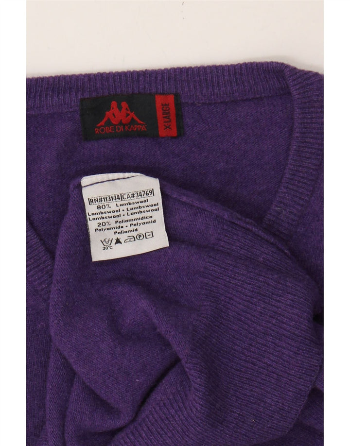 KAPPA Mens V-Neck Jumper Sweater XL Purple Lambswool Vintage Kappa and Second-Hand Kappa from Messina Hembry 