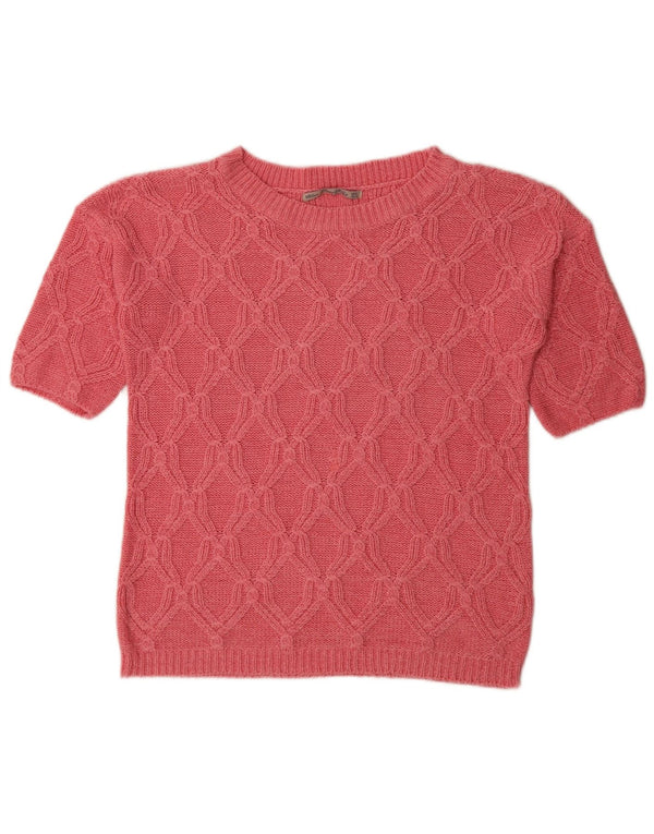 Maglione Zara da donna a maniche corte con scollo a barchetta UK 10 piccolo rosa