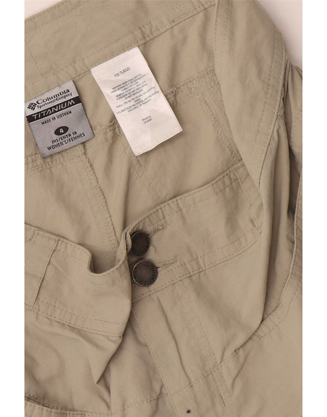 Pantaloncini cargo Columbia da donna in titanio US 4 Small W32 Nylon beige