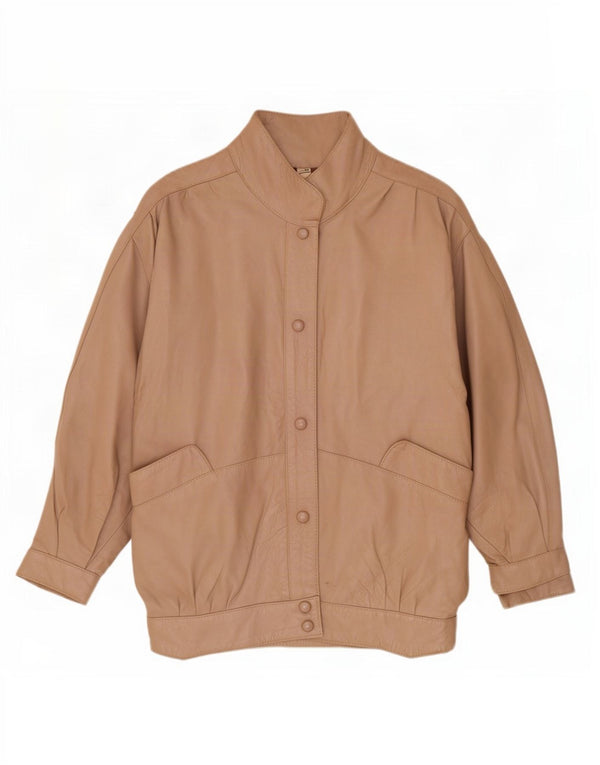 Giacca in pelle oversize da donna vintage UK 10 piccola beige