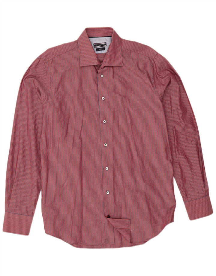 Camicia sartoriale da uomo Tommy Hilfiger taglia 40 15 3/4 gessato rosso medio