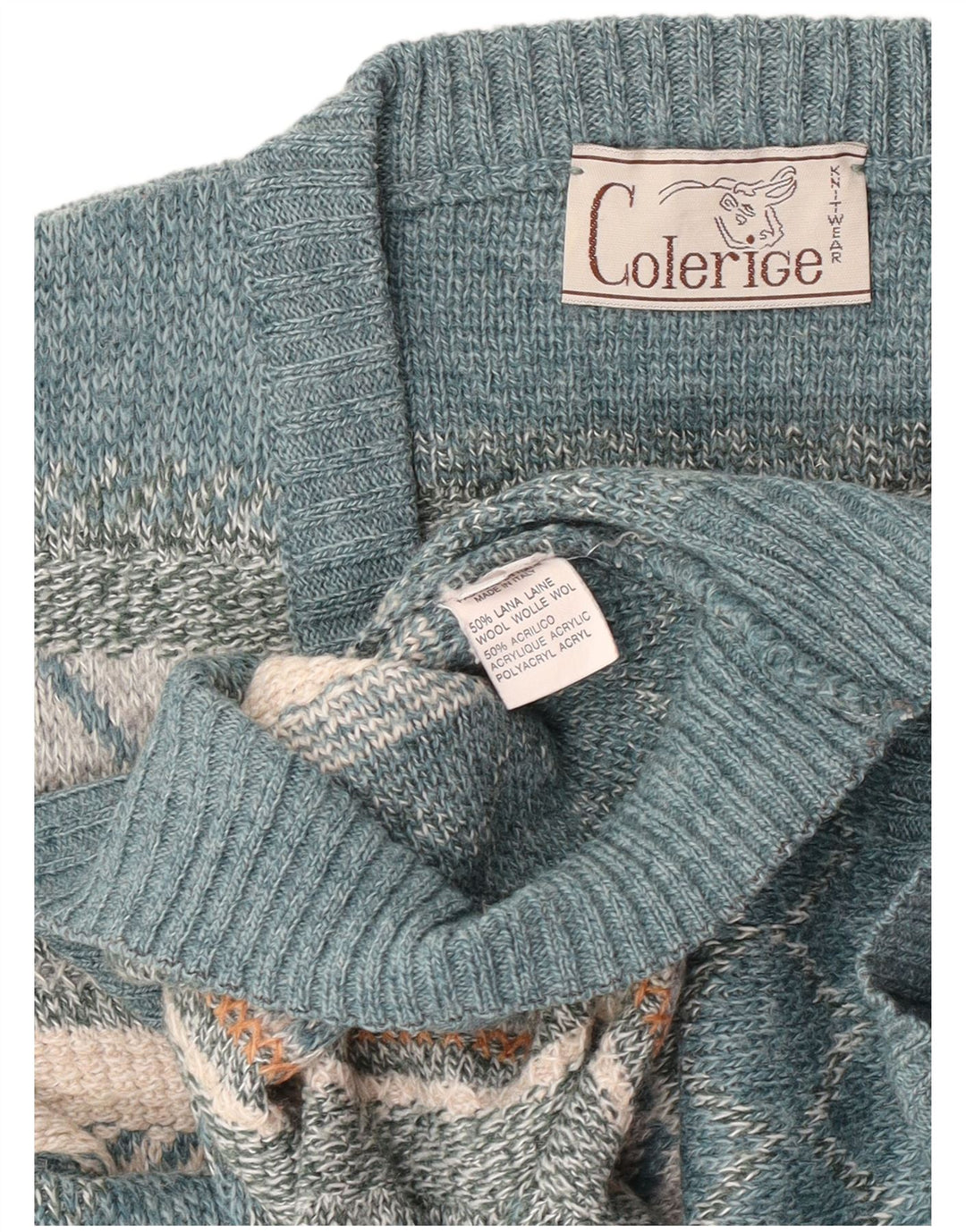 Maglione vintage da uomo con scollo a V, grande lana Fair Isle blu