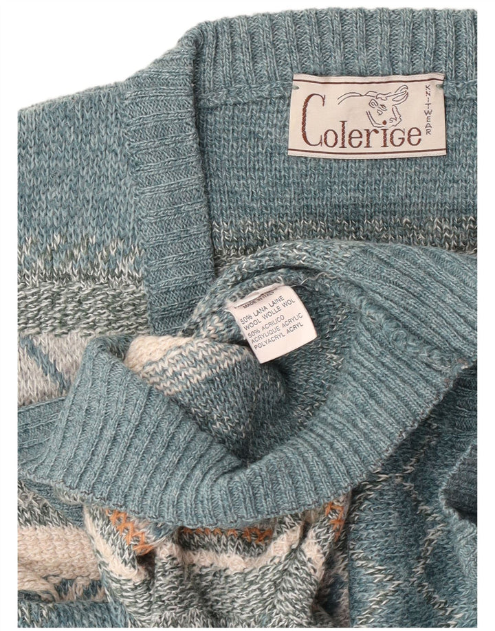 Maglione vintage da uomo con scollo a V, grande lana Fair Isle blu