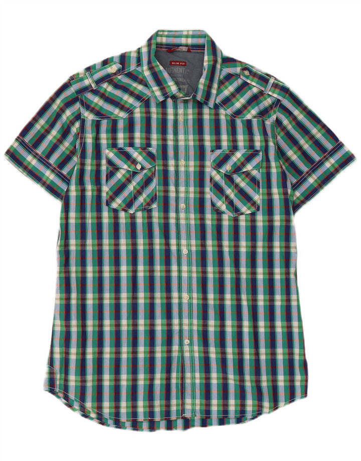 Camicia militare da uomo a maniche corte slim fit Carrera grande motivo a quadri multicolore