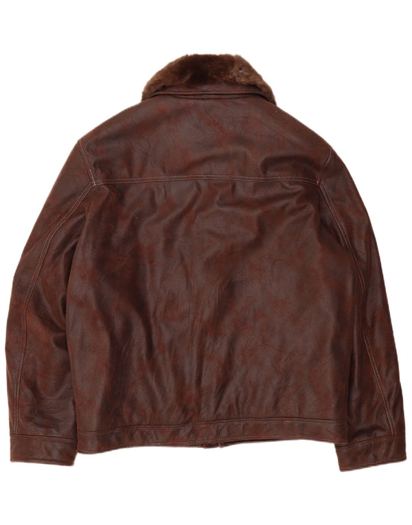 Giubbotto bomber da uomo in ecopelle Porto Di Panama IT 50 Large in poliestere marrone