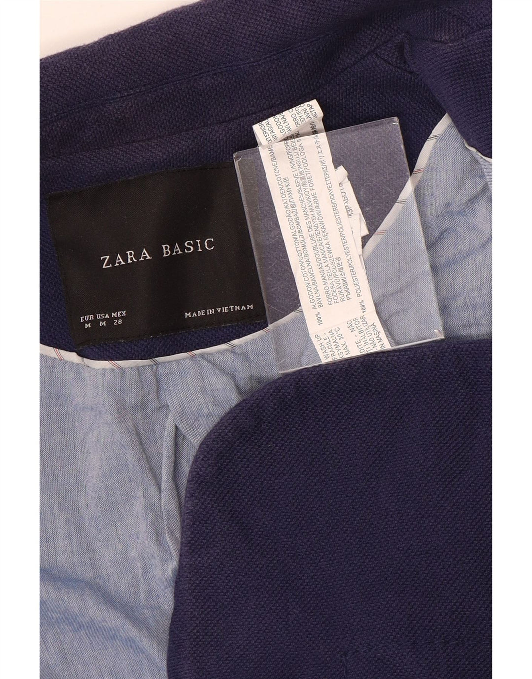 Giacca blazer corta a 1 bottone da donna Zara UK 12 cotone medio blu navy