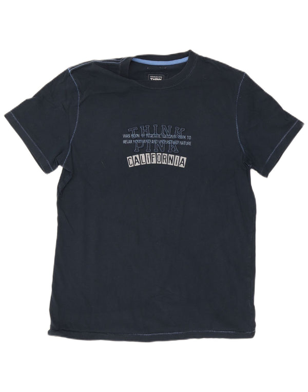 T-shirt grafica da uomo Think Pink Top XL in cotone blu navy