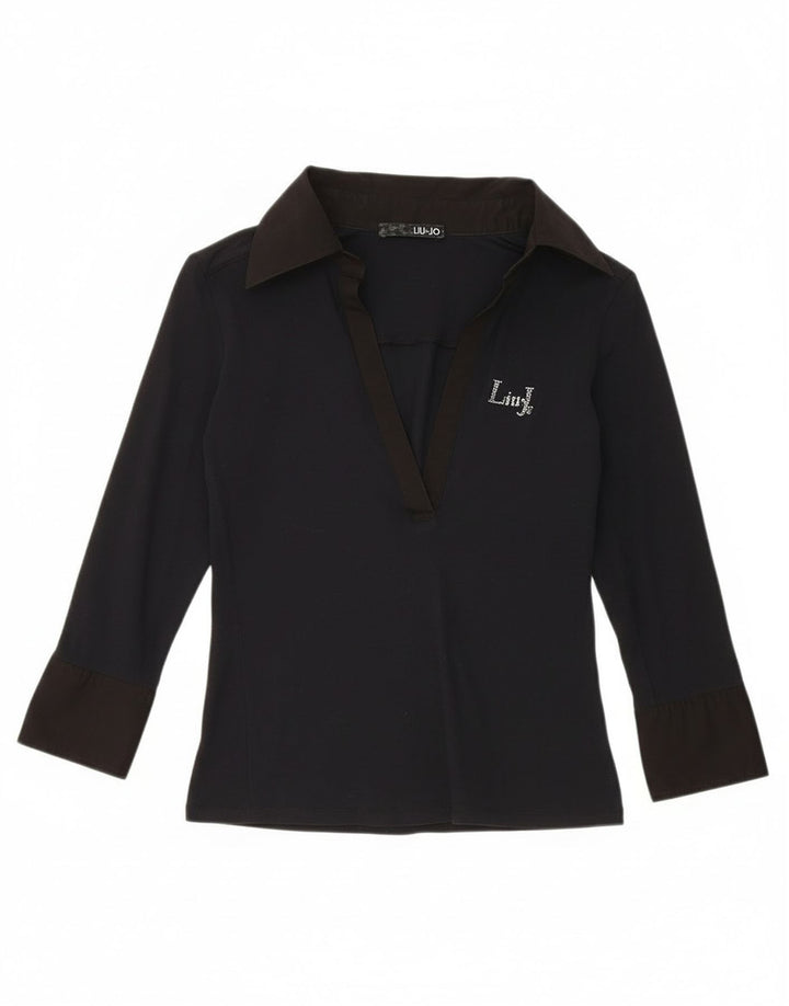 Liu Jo Donna Pullover Manica a 3/4 Camicia Camicetta UK 8 Small Blu Navy