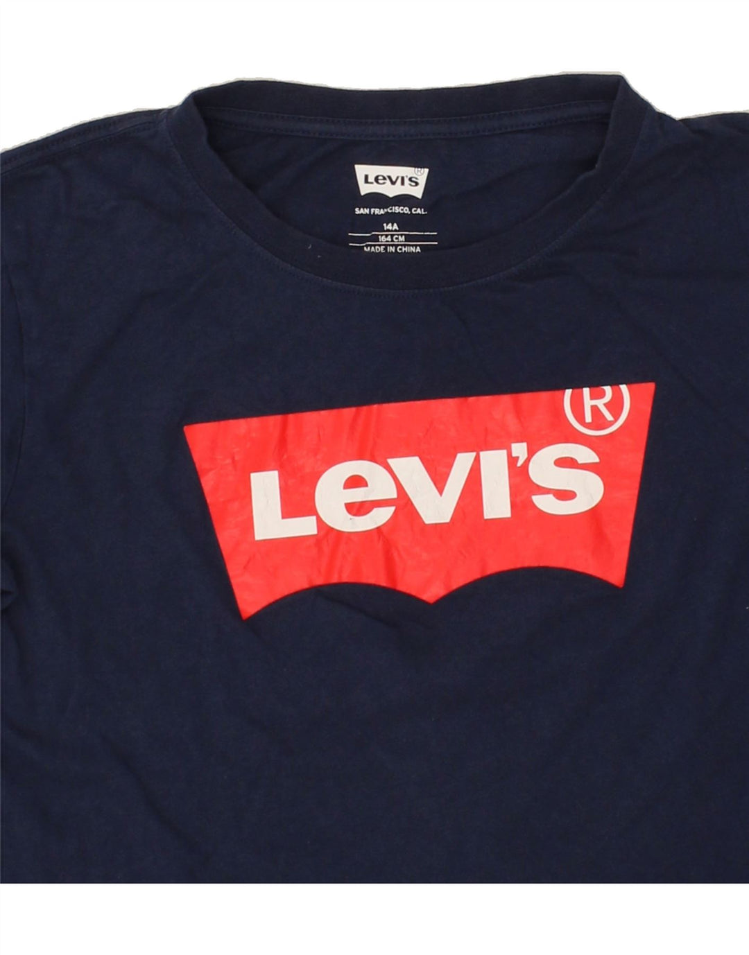 LEVI'S Boys Graphic Top Long Sleeve 13-14 Years Navy Blue Cotton Vintage Levi's and Second-Hand Levi's from Messina Hembry 