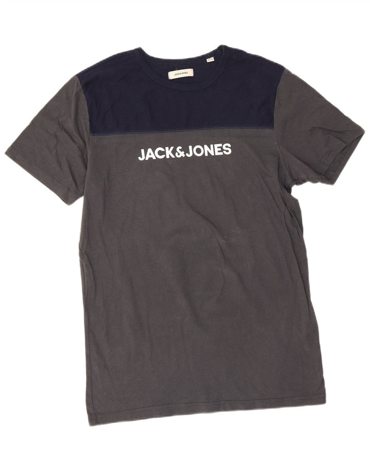 Jack & Jones T-shirt grafica da uomo Top in cotone color block grigio medio
