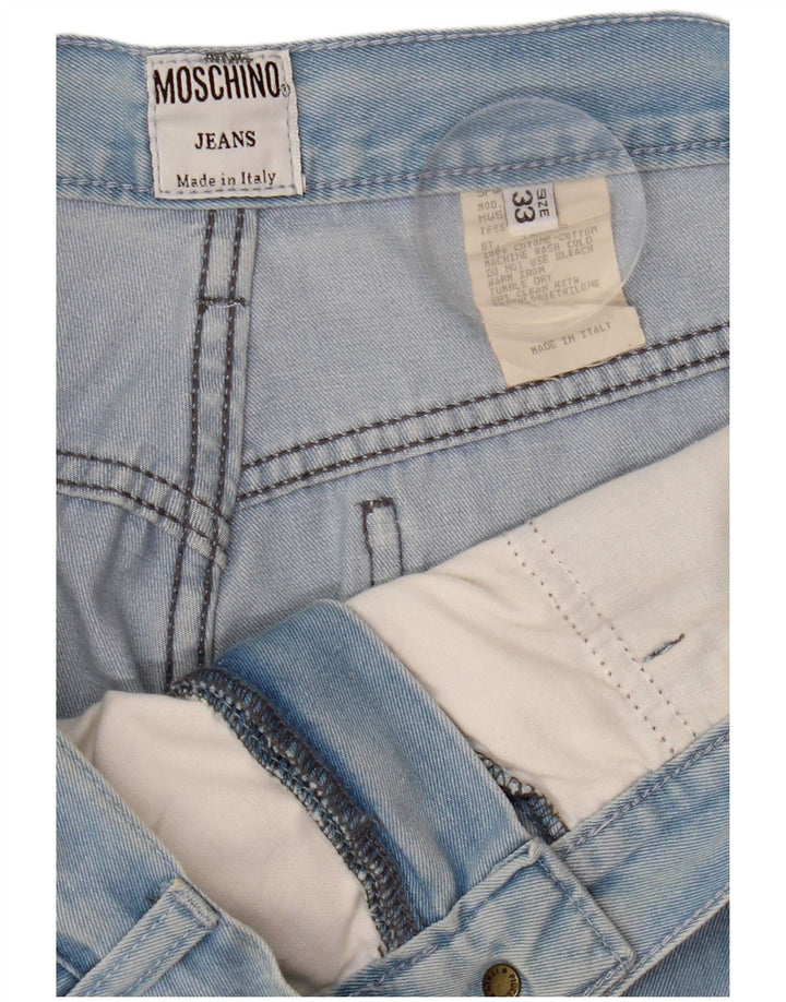 Jeans affusolati a vita alta da donna MOSCHINO W33 L27 cotone blu