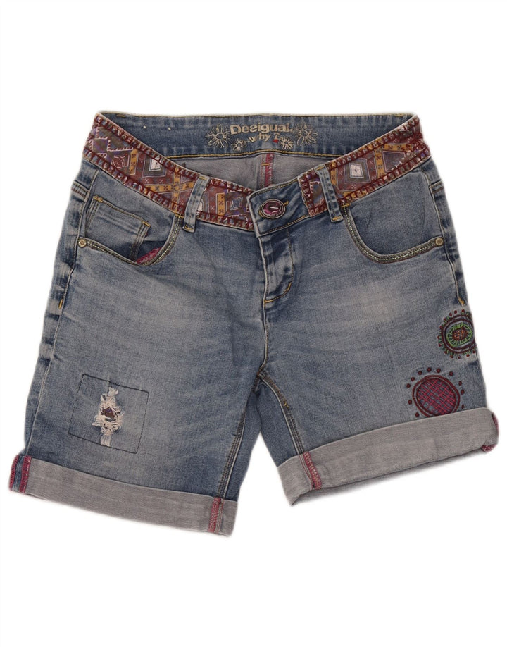 Pantaloncini di jeans invecchiati Desigual da donna W32 Large Blu geometrico