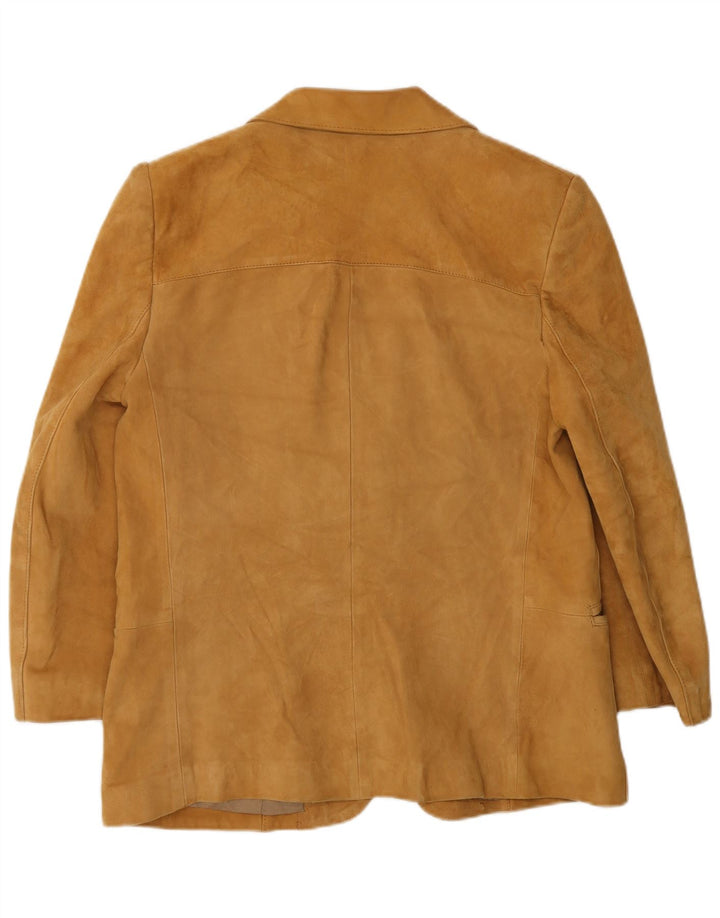 Giacca blazer in pelle scamosciata da donna a 2 bottoni Monpel IT 48 XL in pelle beige