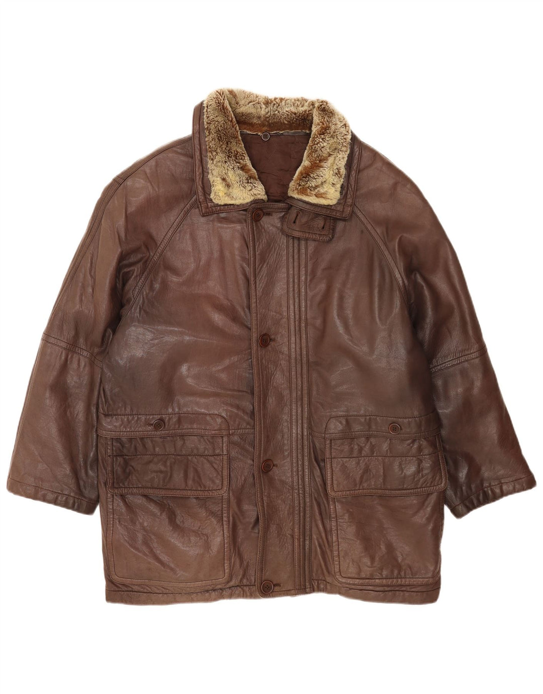 Cappotto in pelle da uomo vintage EU 48 in pelle marrone medio