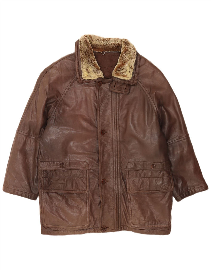 Cappotto in pelle da uomo vintage EU 48 in pelle marrone medio