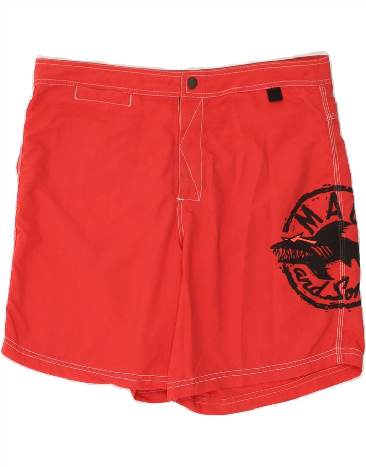 MAUI AND SONS Mens Graphic Swimming Shorts IT 50 Large  Red Polyamide Vintage Maui and Sons and Second-Hand Maui and Sons from Messina Hembry 