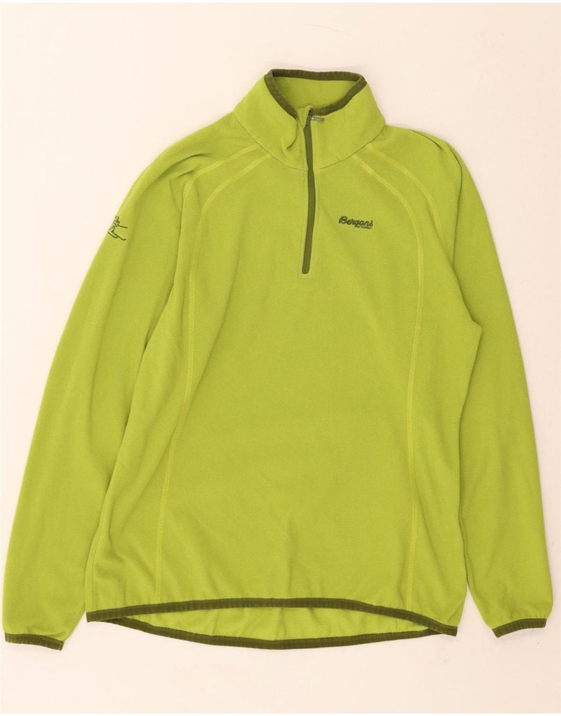 BERGANS Mens Slim Fit Zip Neck Fleece Jumper Large Green Polyester Vintage Bergans and Second-Hand Bergans from Messina Hembry 