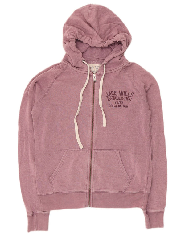Maglione con cappuccio con zip grafica da donna Jack Wills UK 10 piccolo poliestere rosa