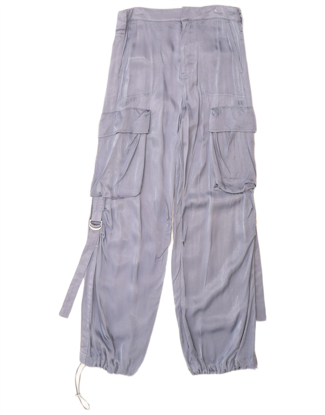 Pantaloni cargo dritti da donna ZARA XS W24 L30 blu viscosa