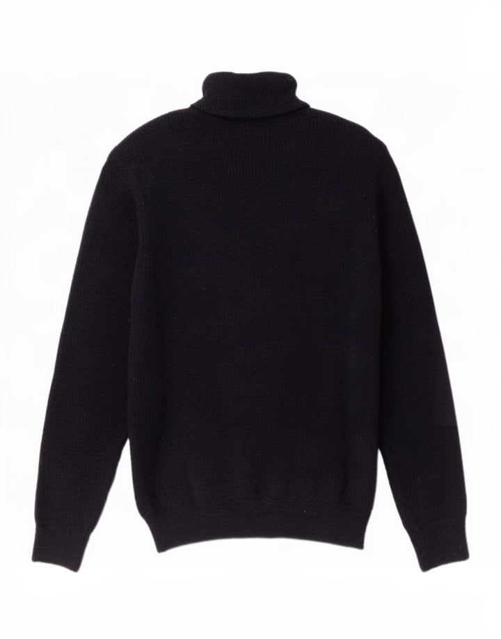 Maglione vintage da uomo con zip e collo in lana blu navy media