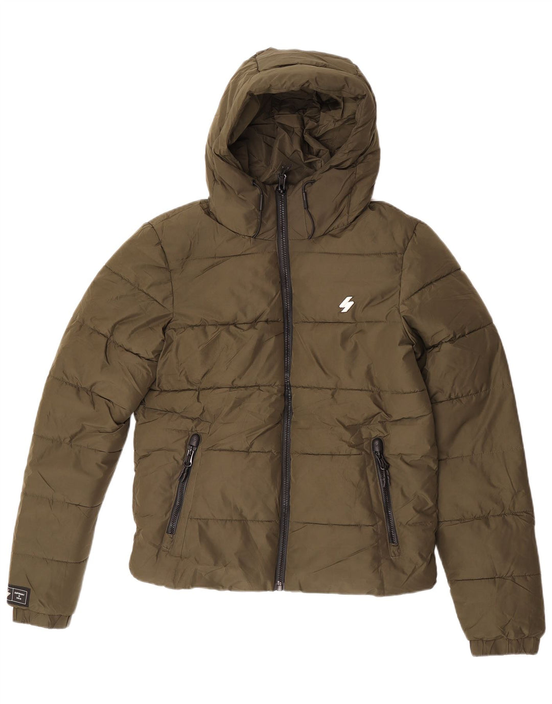 Giacca imbottita con cappuccio da uomo Superdry UK 36 piccola poliestere kaki