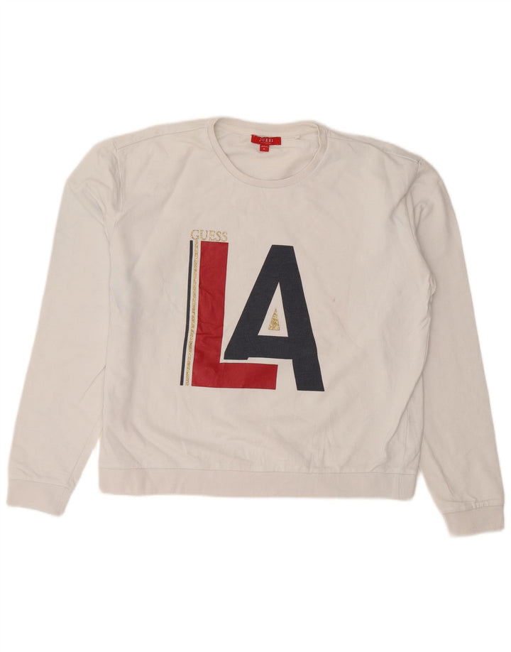 Guess Felpa con grafica da donna Maglione UK 16 Large Cotone bianco