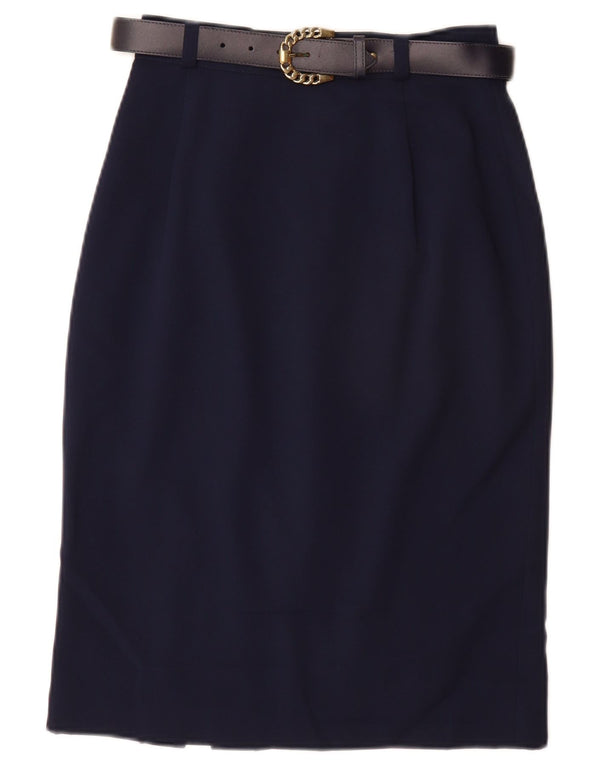Gonna a tubino da donna VINTAGE UK 10 piccola W26 poliestere blu navy