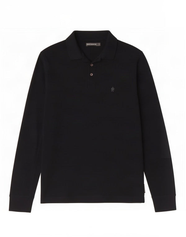 French Connection Mens Long Sleeve Polo Shirt Large Navy Blue Cotton