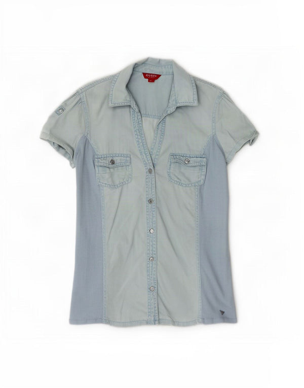 Camicia in denim a maniche corte da donna Guess UK 12 Tencel blu medio