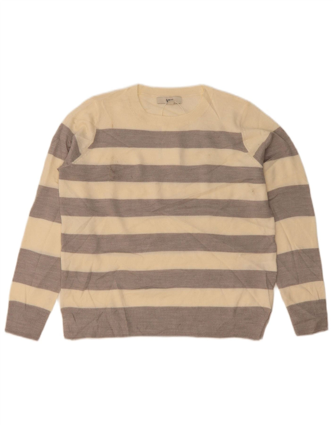 Maglione maglione girocollo da donna Marks & Spencer UK 10 piccolo a righe beige