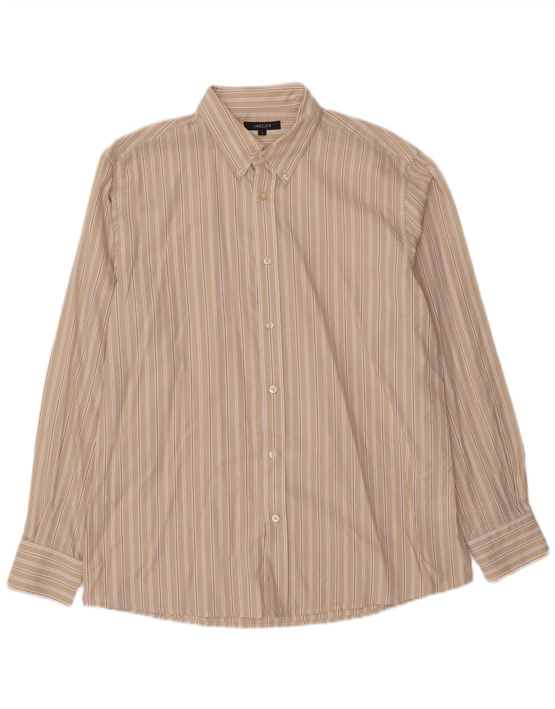 JAEGER Mens Shirt Large Beige Striped Cotton