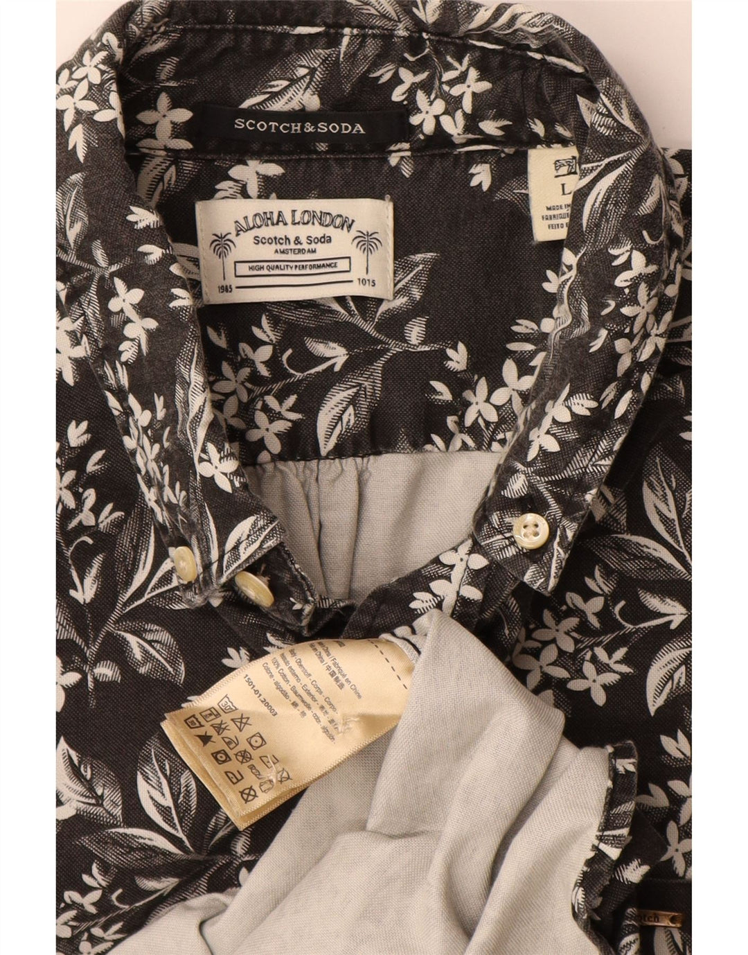 SCOTCH & SODA Camicia da uomo grande hawaiana in cotone floreale nero