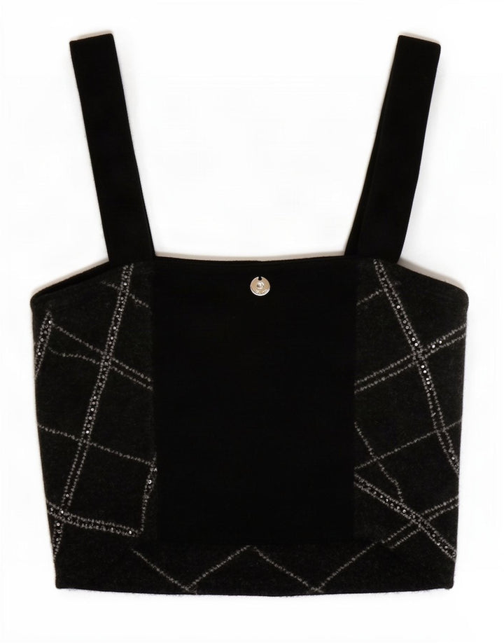 Top corto da donna Liu Jo UK 8 Small Nero geometrico in poliammide