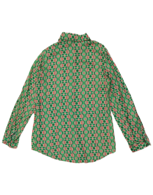 Camicetta camicia vintage da donna UK 10 piccola viscosa geometrica verde