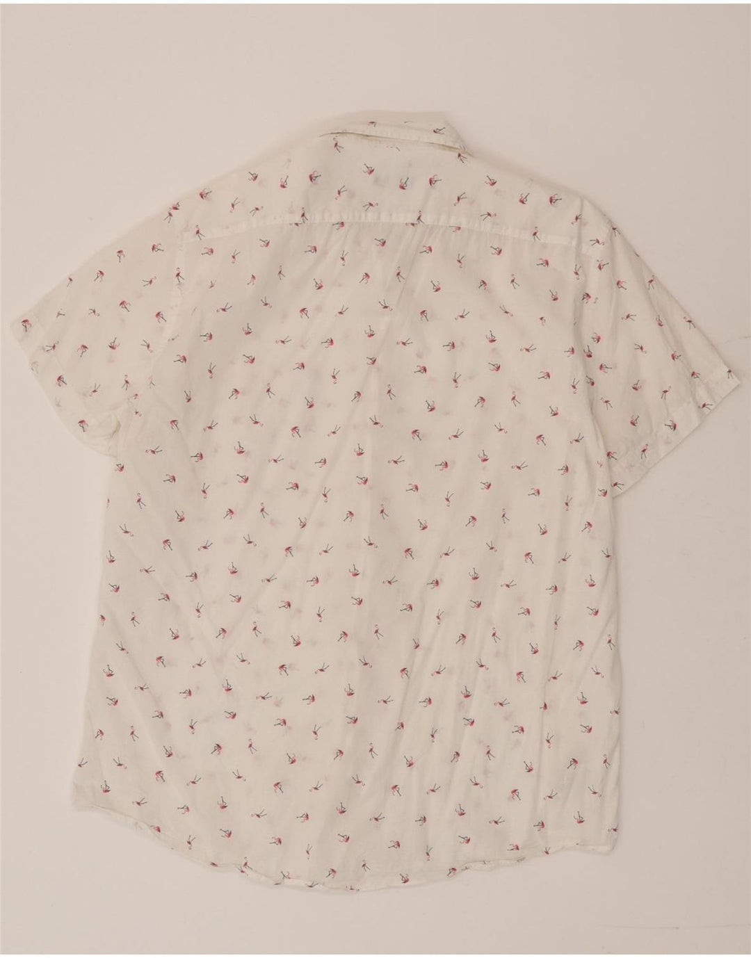 Camicia Benetton Uomo Manica Corta XL Cotone Maculato Bianco